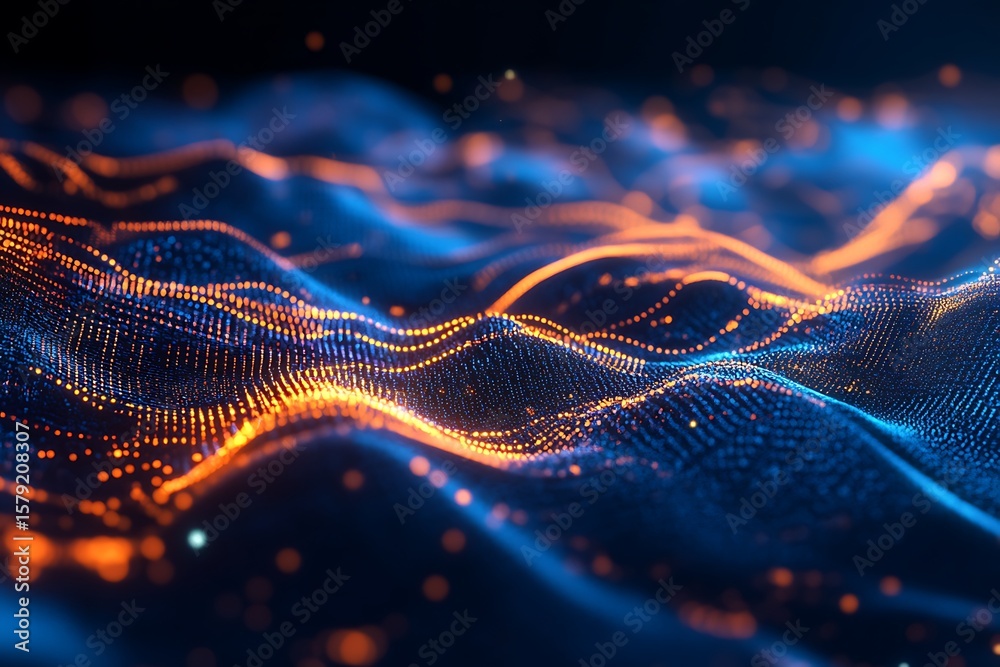 Abstract technology background with glowing particles and wave patterns for science visuals Abstract technology background with glowing particles and wave patterns for science visuals