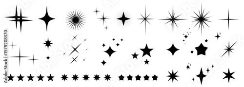 Sparkling stars icon set. Shine star silhouettes, magic spark shape, abstract glitter elements