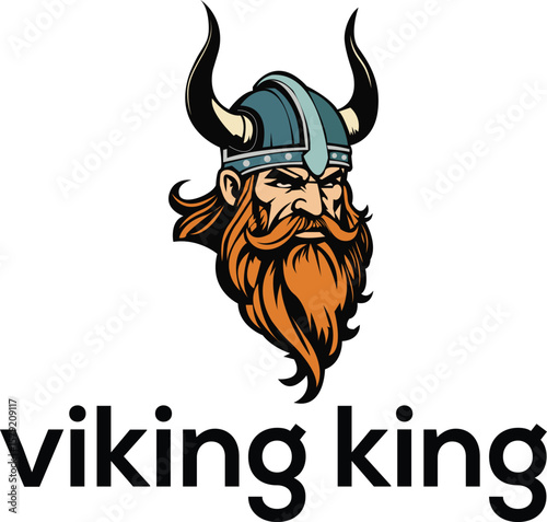 Viking king face with horns hat logo vector art