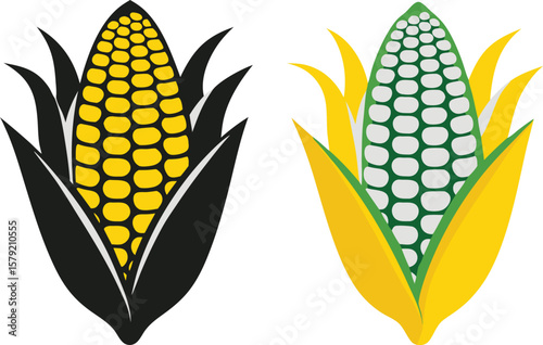 Two stylized corn cobs illustration graphic design