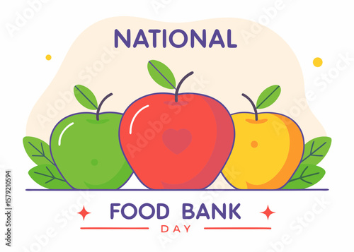 National Food Bank Day Illustration with Apples in Green Red and Yellow Colors