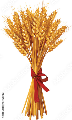 Golden Wheat Sheaf Tied with a Red Ribbon