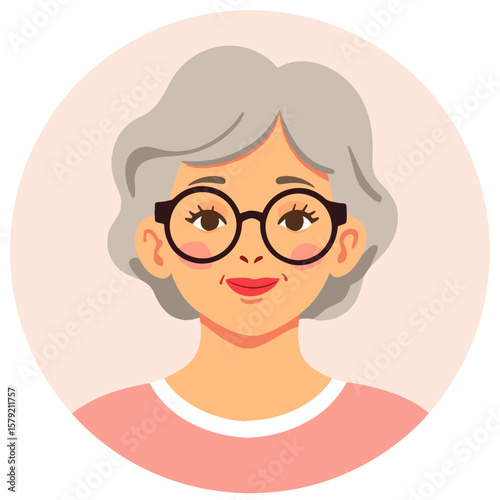 Senior woman in glasses. Elderly lady with confident look. Mature woman wearing stylish eyewear. Focused senior portrait indoors. Elderly set