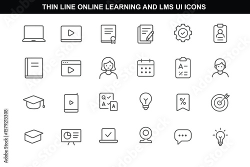 Thin Line Online Learning and LMS UI Icons for Edtech Dashboards