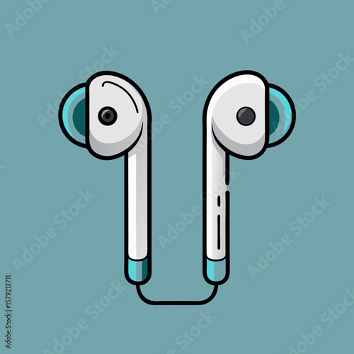 Minimalist Wireless Earbuds – Flat Black Outline Illustration with Subtle Shadow