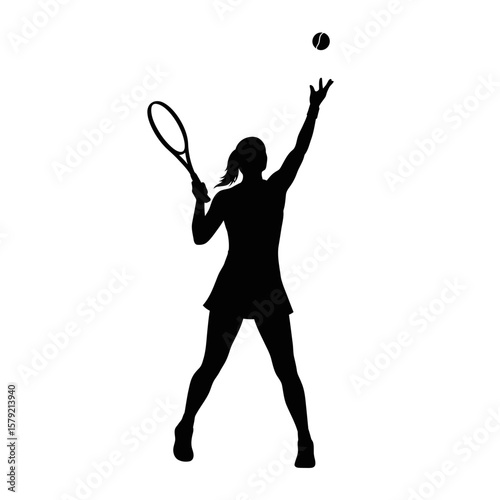 Tennis Player Silhouette: A powerful silhouette of a female tennis player executing a serve, poised and ready in mid-action.