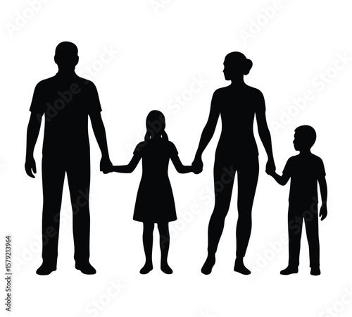 Silhouette of Parents and Children Holding Hands – Love, Bond, and Family Values