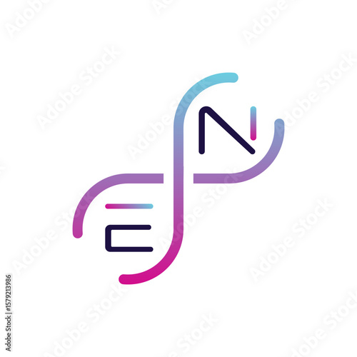 A stylized DNA double helix design incorporating the letters "EN" in a modern, gradient color scheme of blue, purple, and pink