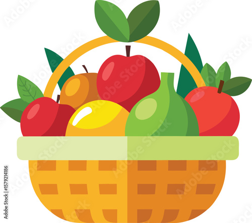 Wicker Basket Filled with Fresh Apples Pears and Lemon