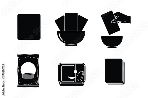 Black silhouettes of cards and containers playing cards bowl