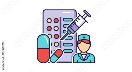 Nurse Administering Vaccines, Health Clinic, Infographic, Medical Environment, Close-up View, Healthcare Awareness