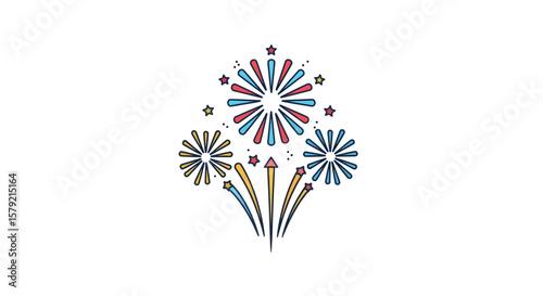 Fireworks Display Celebration, Festival, City Park, Illustration, Vibrant Atmosphere, Aerial View, Joy and Excitement