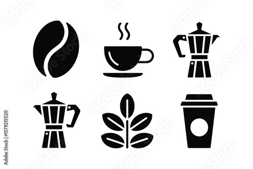Coffee bean cup moka pot plant leaf takeaway cup icons steam