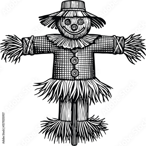 Hand Drawn Scarecrow Illustration for Autumn Harvest