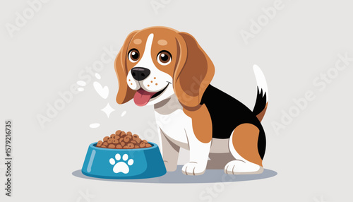 Beagle with Food Bowl
