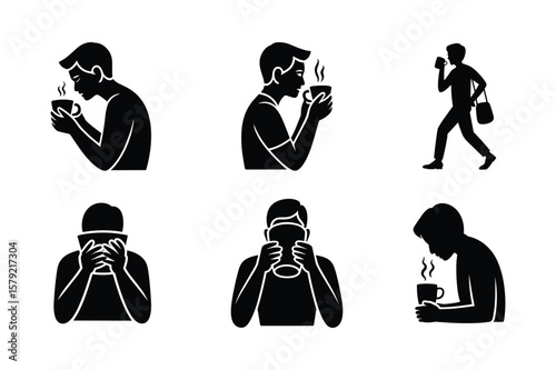 Person holding hot beverage silhouette drinking coffee