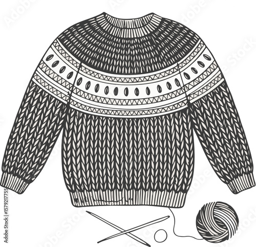 hand drawn vector illustration of a knitted sweater