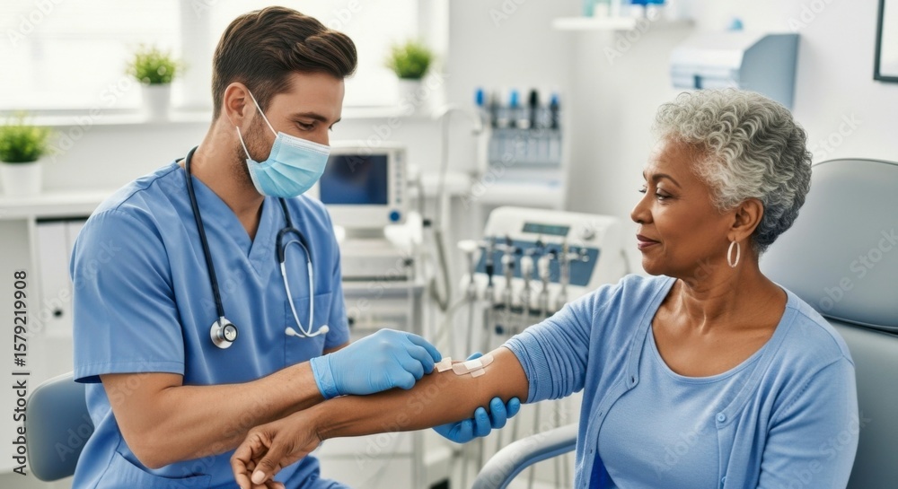 Obraz premium Doctor examines patient's arm in a clinic