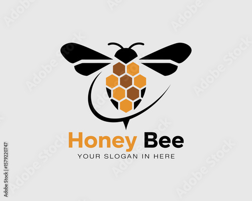 Honey Bee Logo with Hexagon Design