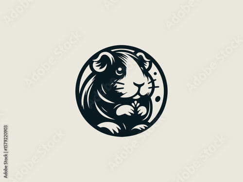 Cartoon guinea pig with carrot vector logo for children's pet care products
