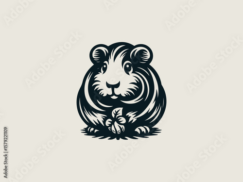 Cartoon guinea pig with carrot vector logo for children's pet care products