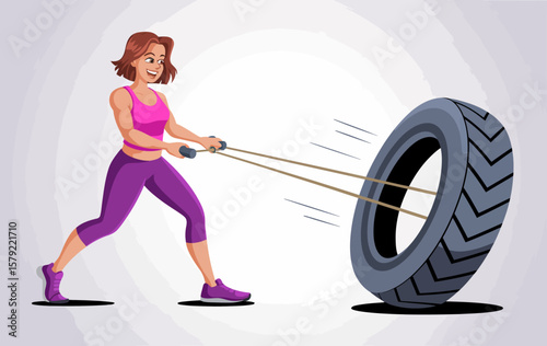 Woman working out with tire