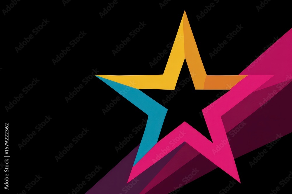 Obraz premium Abstract graphic of layered colorful stars on a black background with diagonal stripe design