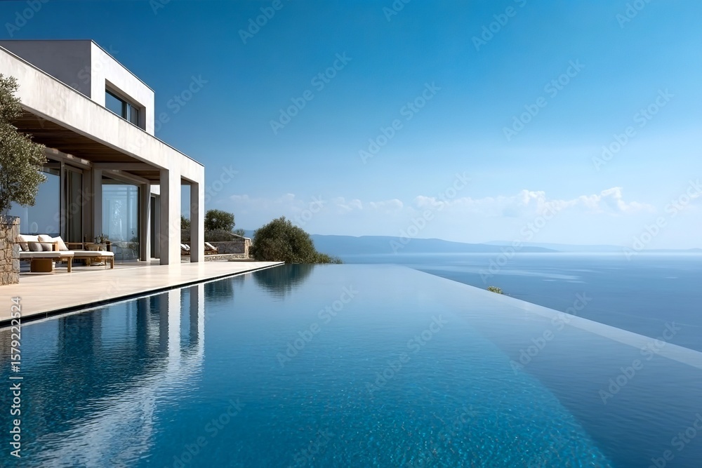 Fototapeta premium Modern Villa with Infinity Pool and Panoramic Ocean View