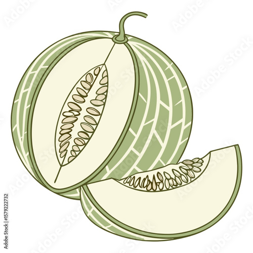 Fresh, ripe yellow melon with green leaves, a sweet and juicy healthy fruit