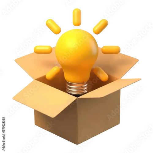 Innovative ideas light bulb glowing in open box symbolizing creativity and potential solutions
