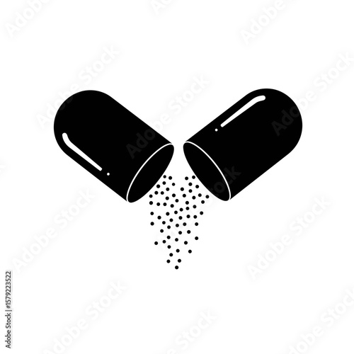 Medicine Unveiled: An artistic representation of a capsule spilling its contents, symbolizing the release of healing, cure, and therapeutic solutions. 
