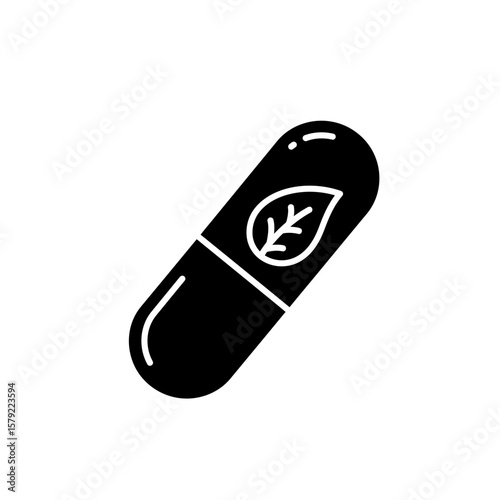 Capsule Icon: This graphic image showcases a silhouette of a health capsule, hinting at the concepts of health, wellness, and medicinal remedies.