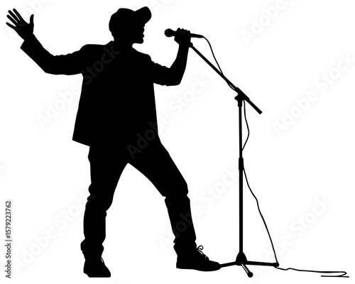 Silhouette of a man singing on stage, isolated 