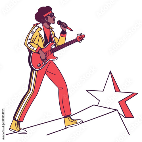 Cartoon vector illustration of men playing American football and a baseball player hitting the ball