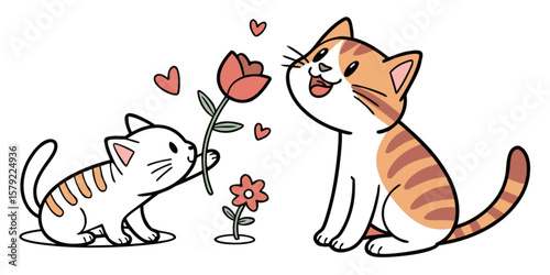 Cartoon vector illustration of cute domestic, happy kitten pet art