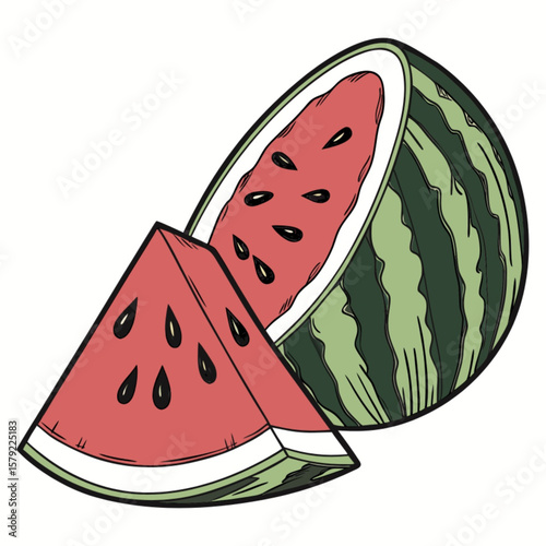 A vibrant, sweet, and juicy watermelon slice, a healthy fruit illustration perfect for a summer dessert