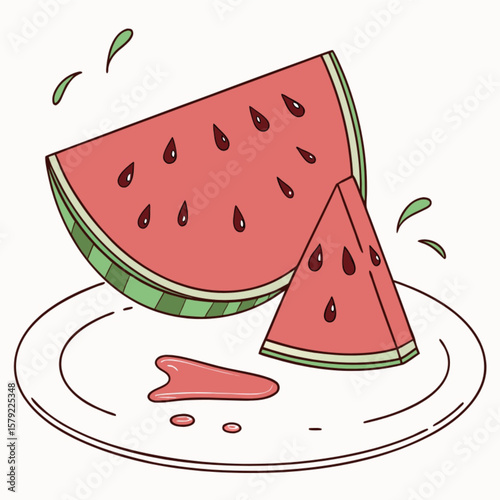 A vibrant vector illustration of a sweet, juicy watermelon slice isolated on white, perfect for summer fruit and healthy food designs
