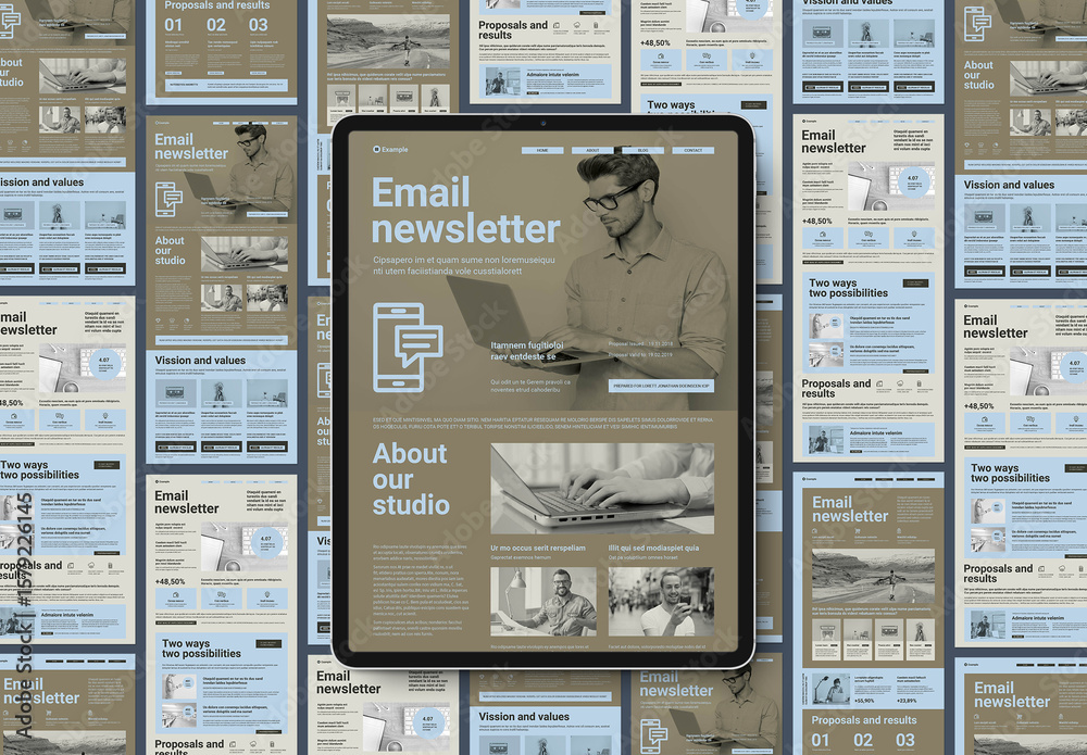 Email Newsletter Template in Pale colors with comprehensive Layout ...