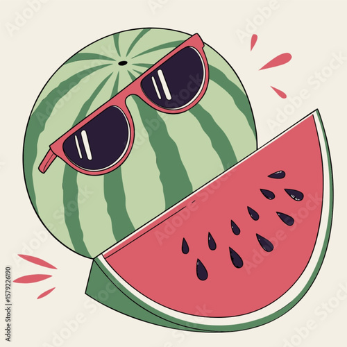 Juicy red watermelon vector illustration with sweet green slices, a perfect healthy summer fruit