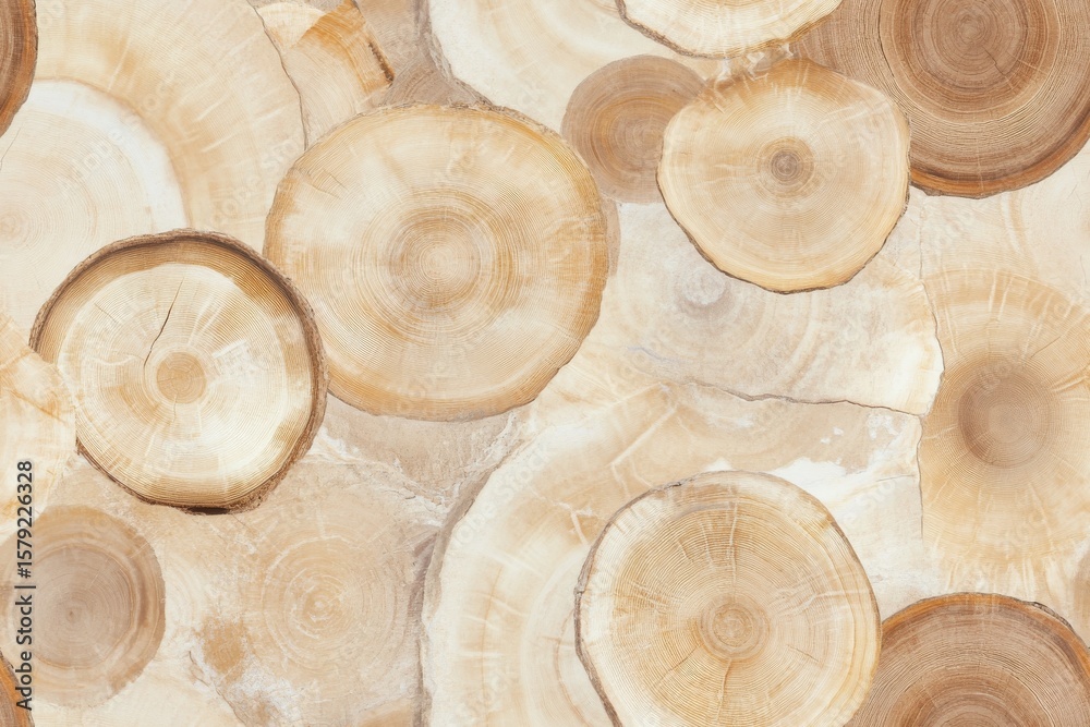 Naklejka premium Nature-inspired seamless pattern of tree ring cross-sections for interior design and crafts