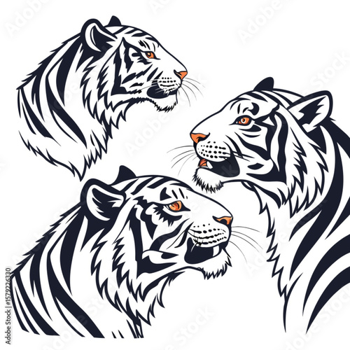 White tiger head vector illustration for wild cat animal logo design or powerful predator tattoo