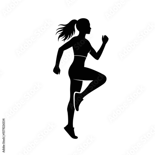 Silhouette of a Runner: A dynamic silhouette of a woman in athletic wear, captured in a running motion, embodying the essence of fitness and determination.