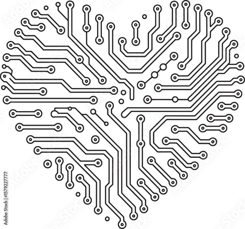 Circuit Board Heart Design, Futuristic Heart Circuit Vector, Tech Heart Circuit, Futuristic Love Chip, Digital Heart Design, Circuit Love Art, AI Heart Vector, heart circuit 