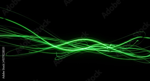 Abstract green lines on black background