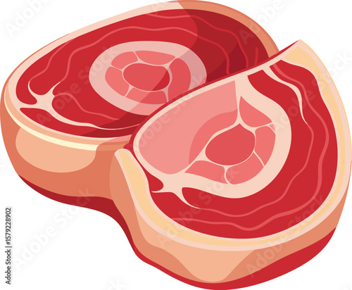 Two Slices of Raw Beef Steak, Fresh Meat, Red Meat, Butcher Shop, Food Illustration, Graphic...