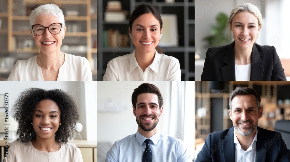 Obraz premium professionals on a video call, diverse backgrounds, corporate attire