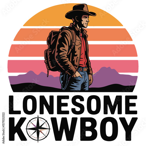 Lonesome Cowboy Sunset Western Illustration