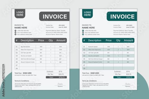 Modern Invoice Design Template For Any Business.
