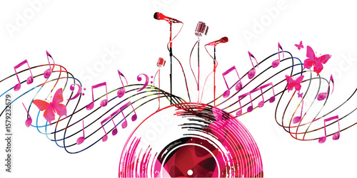 Music notes background. Colorful G-clef and music notes isolated vector illustration