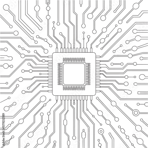 Detailed Circuit Board Pattern for Technology Background, Minimalist Circuit Board Background, Circuit Board Layout, Tech Chip Design, Minimal PCB Art, Processor Blueprint, Line Tech Background